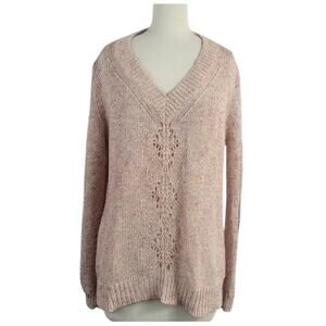 Theory UDA Rainbow Tape Sweater V Neck Open Knit Pink Size Medium